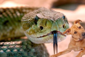 serpiente junto a perro
