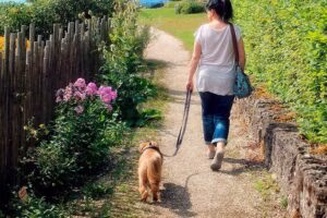 mujer paseando con su perro
