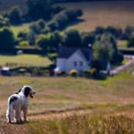 perro paseando bajo el sol